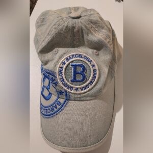 Robin Ruth Blue Light Wash Denim Hat Cap Barcelona Spain Patch Embroidery Adjust